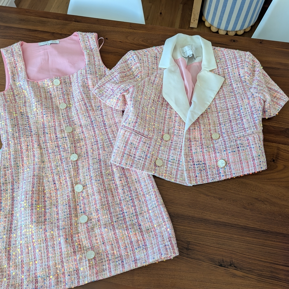 Endless Rose Pink and Cream Tweed Mini Dress Set